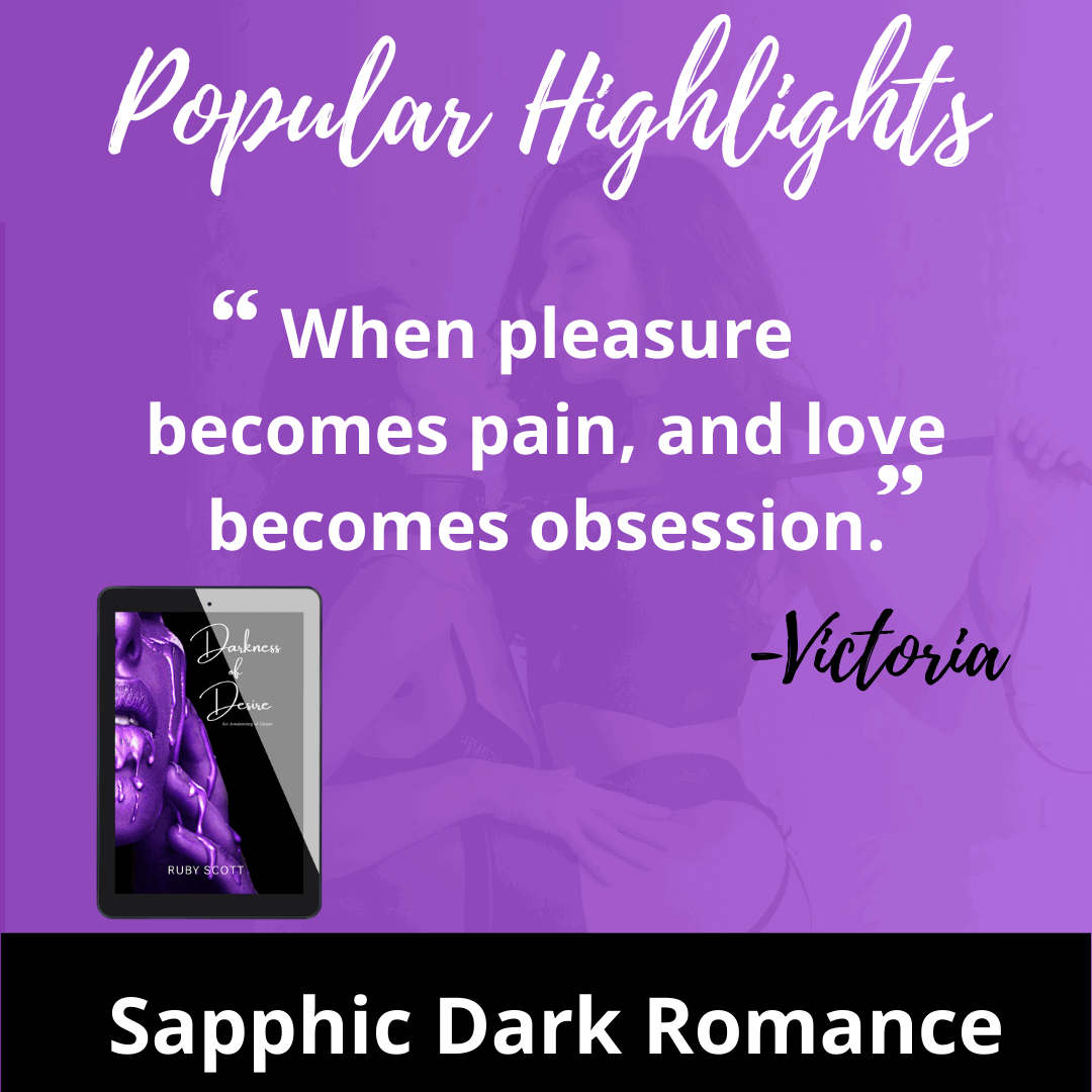 Darkness of Desire signed paperback by lesbian romance fiction author Ruby Scott – a erotic lesbian romance book, lesbian love story, and lesbian fiction novel exploring BDSM and sapphic obsession.