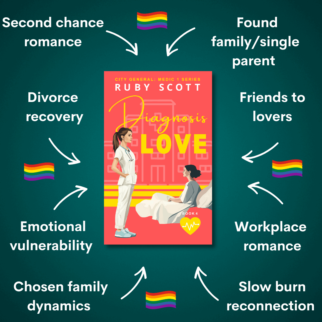 Diagnosis Love by Ruby Scott is a heartfelt lesbian romance book that explores a slow burn lesbian love story full of emotional vulnerability, workplace romance, and second chances—ideal for fans of healing lesbian fiction