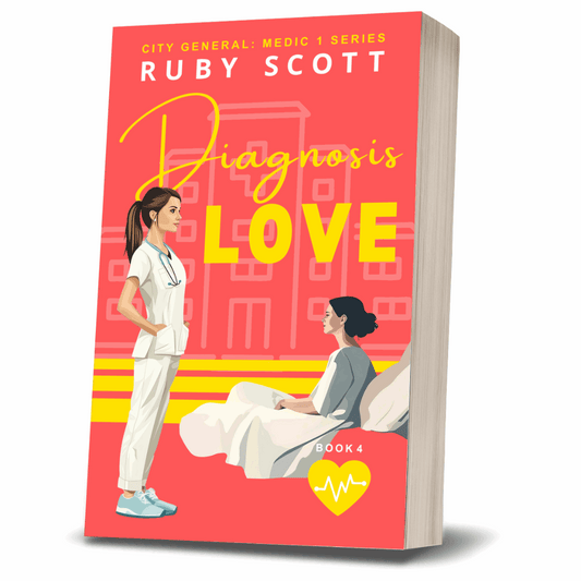 Paperback cover of lesbian romance book 'Diagnosis: Love' by lesbian romance fiction author Ruby Scott, featuring two women in a hospital setting. A heartfelt lesbian love story and lesbian fiction book from the City General: Medic 1 series.