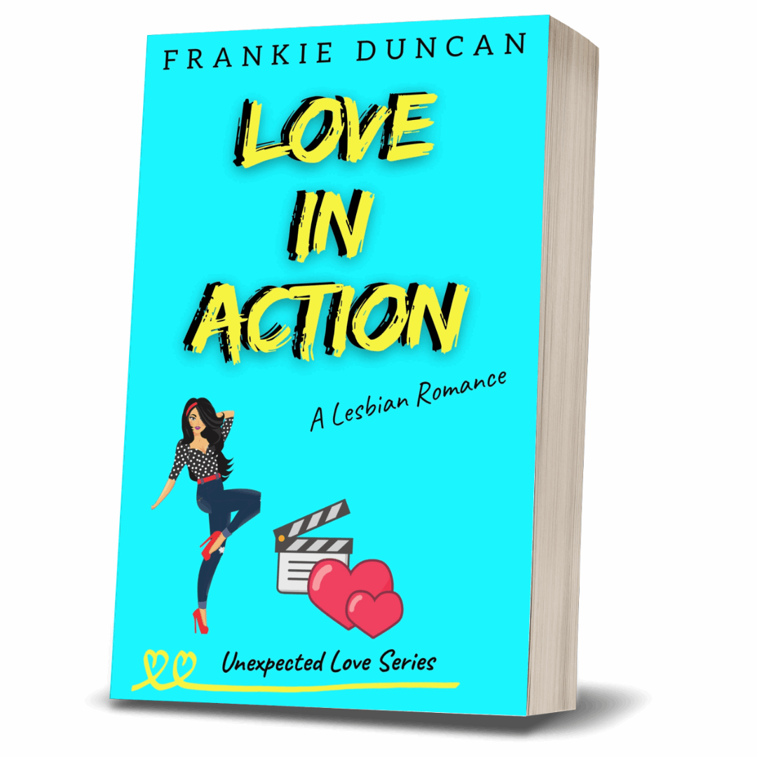 Signed paperback of Love in Action by Frankie Duncan aka Ruby Scott – lesbian romantic comedy book, lesbian love story, lesbian romance book, lesbian fiction.