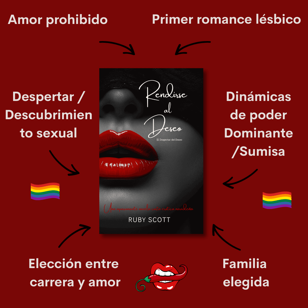Spanish edition of Surrender to Desire by lesbian romance author Ruby Scott. Lesbian romance book, lesbian love story, lesbian fiction featuring tropes: forbidden love, first lesbian romance, dominant/submissive power dynamics, sexual awakening, chosen family, and career versus love.