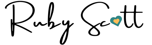 Ruby Scott logo with heart-shaped design, representing lesbian romance author Ruby Scott, known for lesbian romance books, lesbian love stories, and sapphic fiction.