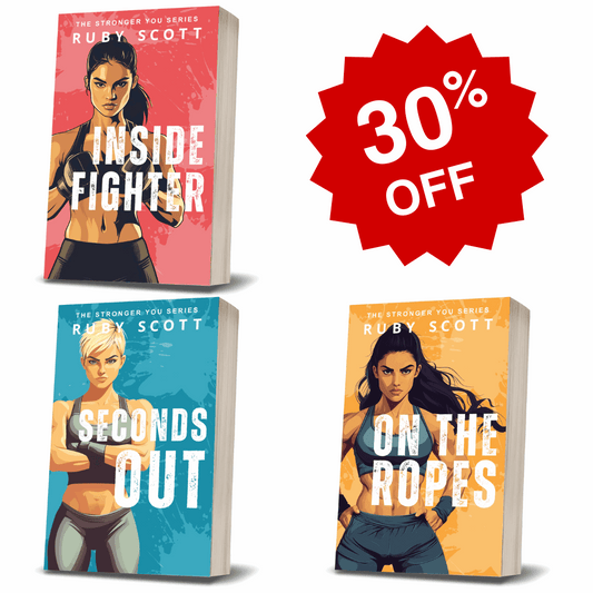 Lesbian romance book bundle by lesbian romance author Ruby Scott featuring Inside Fighter, Seconds Out, and On The Ropes — a sizzling collection of lesbian love stories and emotionally powerful lesbian fiction now available at 30% off.