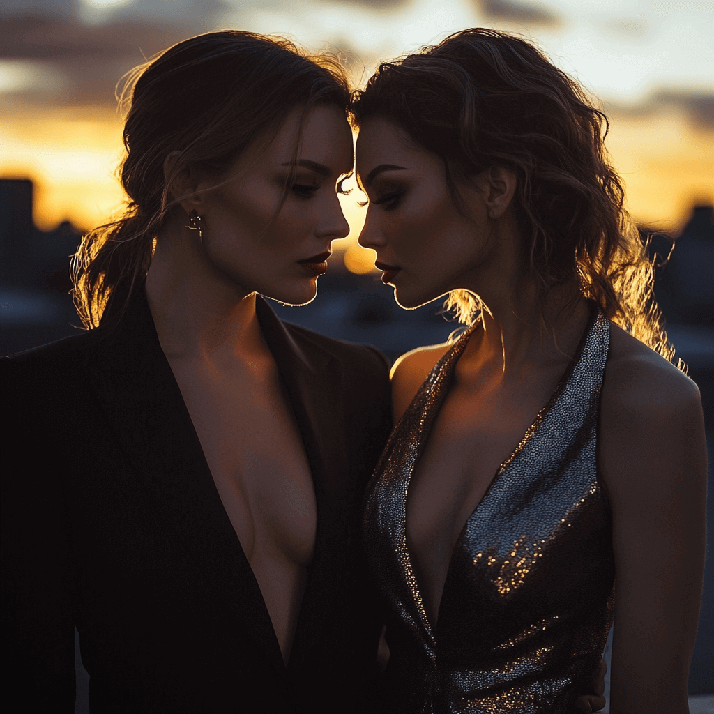 two beautiful lesbian women in an intimate embrace reflecting lesbian romance in books. 