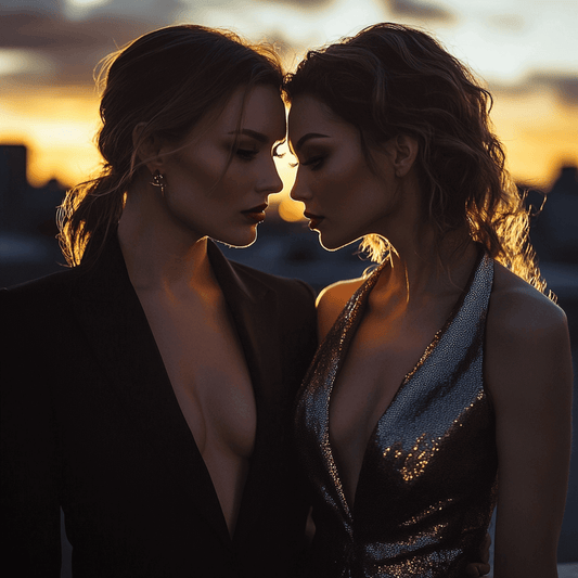 two beautiful lesbian women in an intimate embrace reflecting lesbian romance in books. 