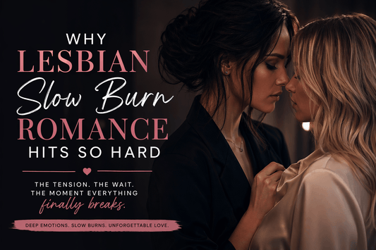 A touching moment between two women in a scene illustrating slow burn lesbian romance, highlighting deep emotional connections.