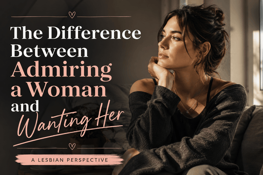 A thoughtful woman contemplating the difference between admiring a woman and wanting her in a cozy setting.