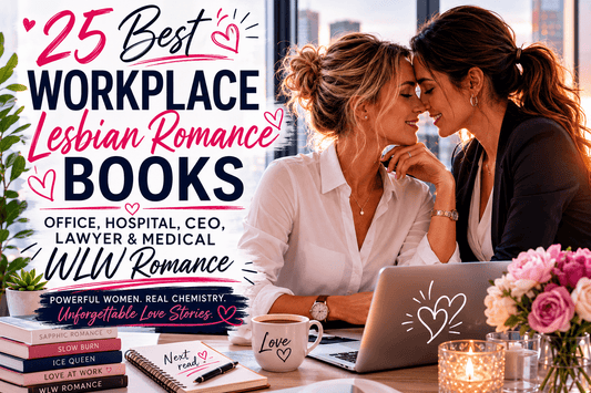 Two women sharing a romantic moment at a workplace, highlighting Workplace Lesbian Romance and book recommendations.