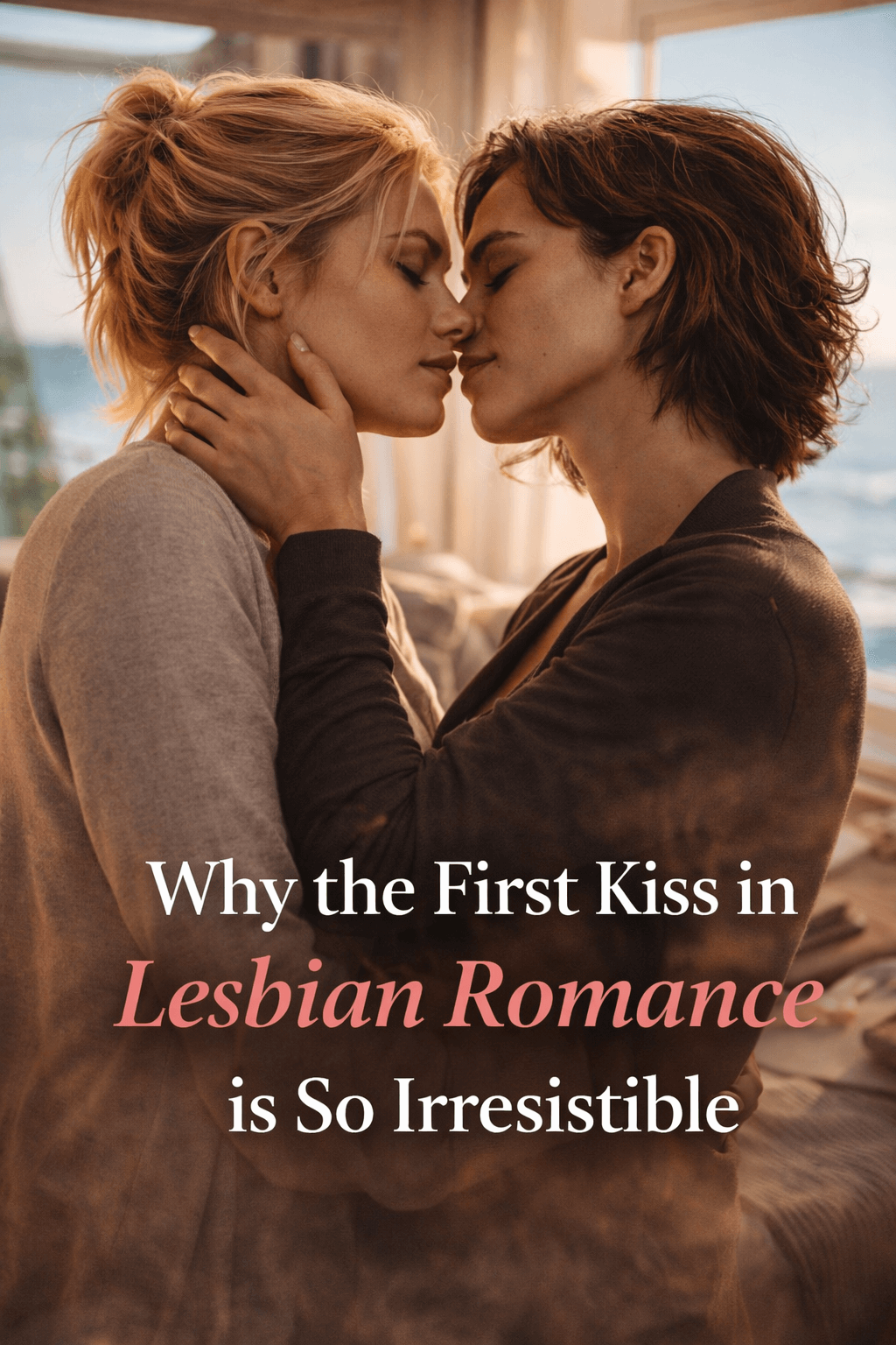 Intimate moment capturing the first kiss in lesbian romance, highlighting its irresistible allure.
