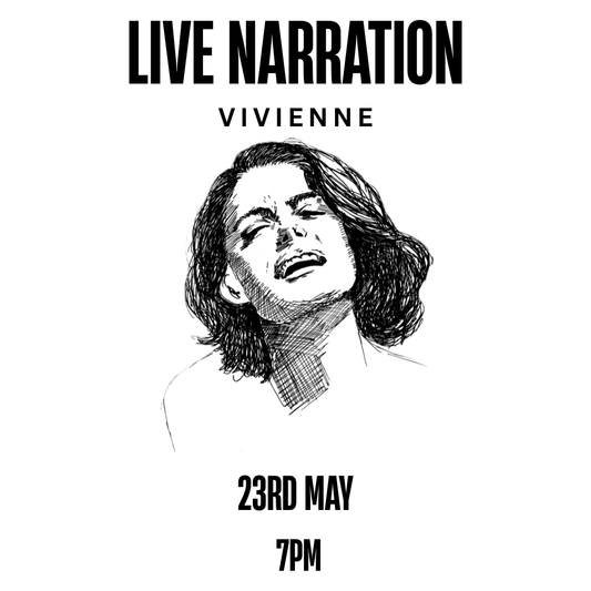 Image of a woman performing live narration for Ruby Scott event on 23rd May at 7 PM.