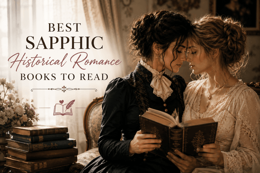 Two women reading together in a cozy setting, showcasing the Best Sapphic Historical Romance books to read.