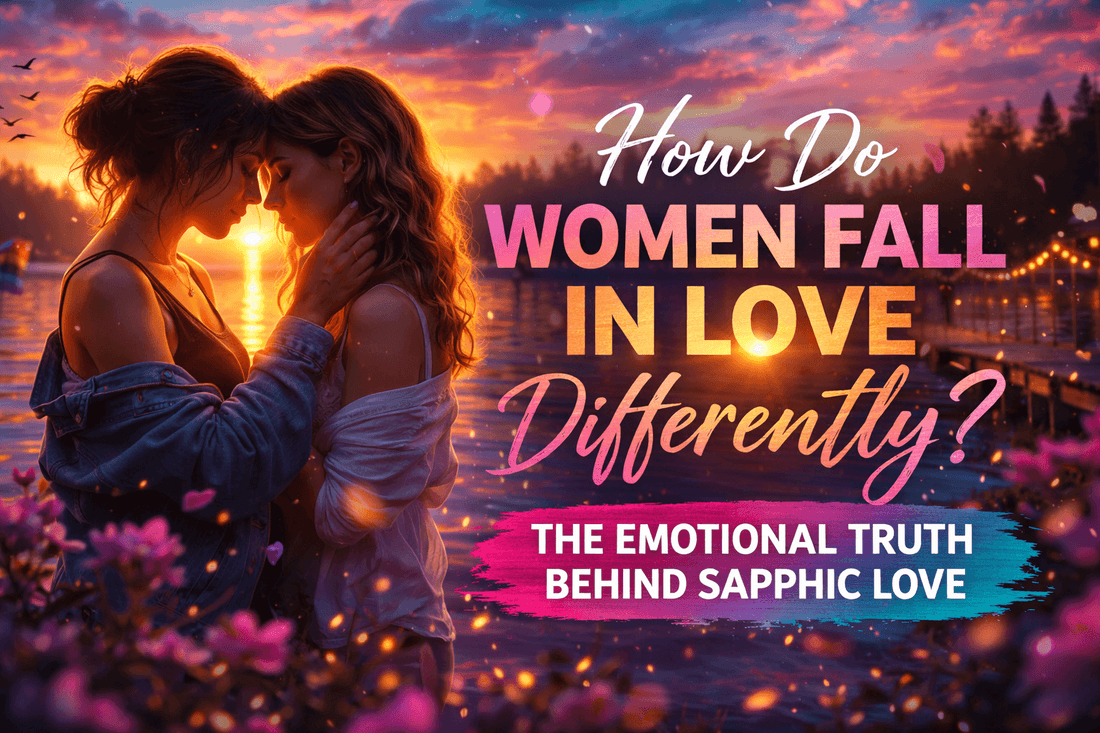 Two women embracing at sunset, illustrating how women fall in love differently.