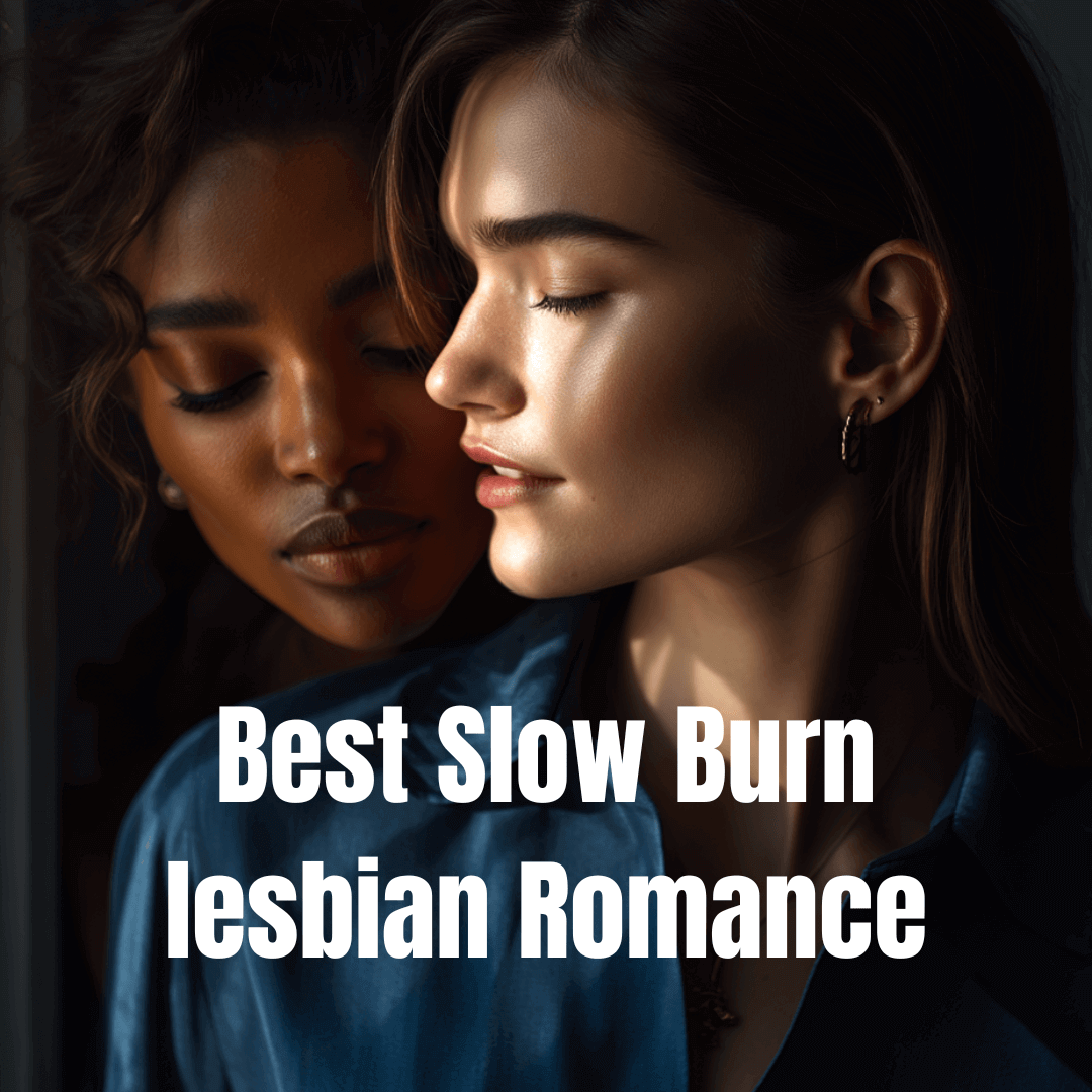 image of two women in an intimate embrace with text overlay of best slow burn lesbian romance books