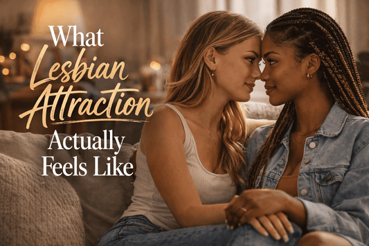 A tender moment between two women illustrating what lesbian attraction actually feels like in a cozy setting.