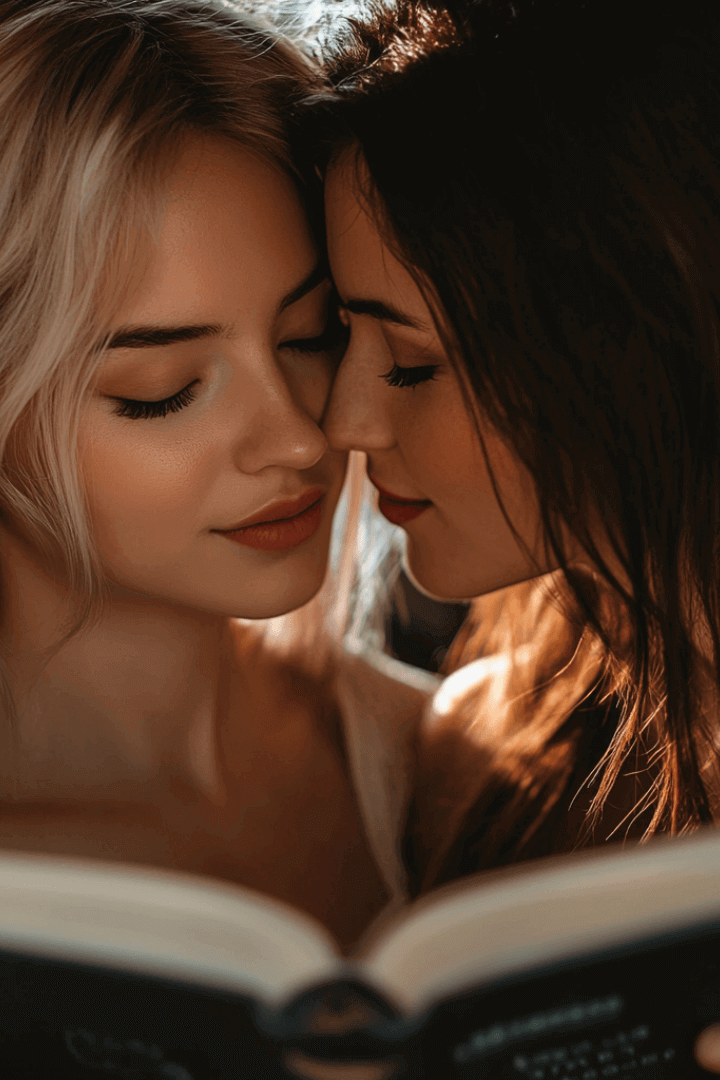 top 10 lesbian romance books image of 2 women standing close together reading a book