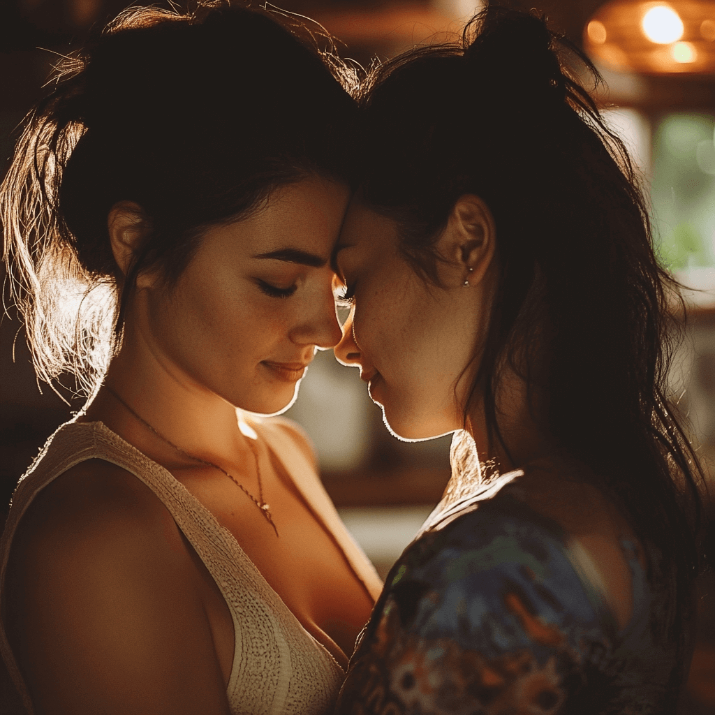 image showing steamy lesbian romance with two women in an intimate embrace