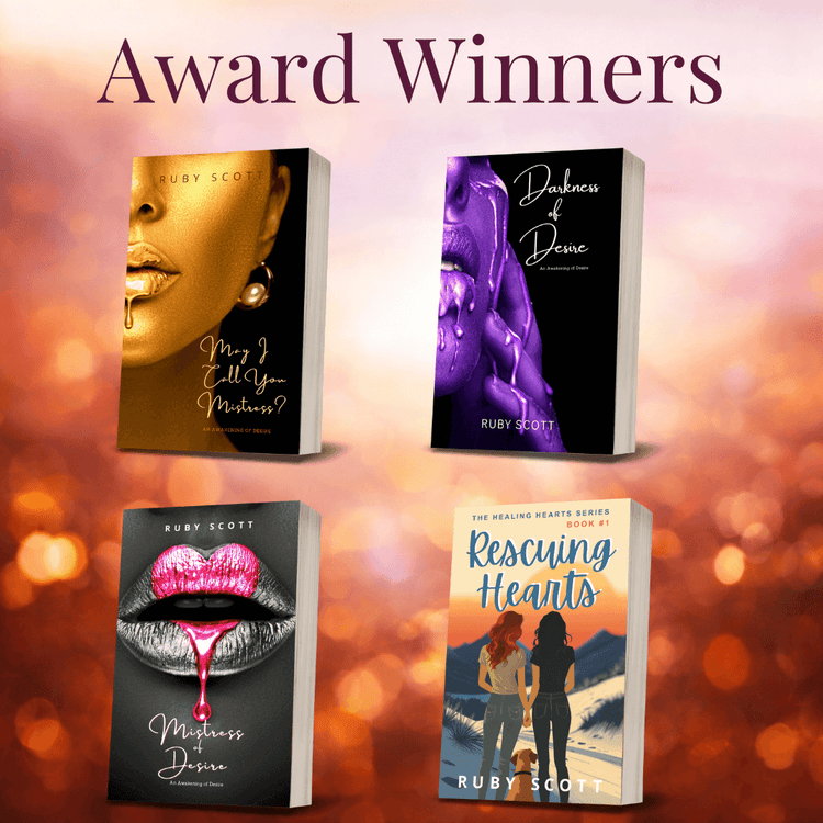 Award-winning lesbian romance collection showcasing Ruby Scott's novels and award winners.