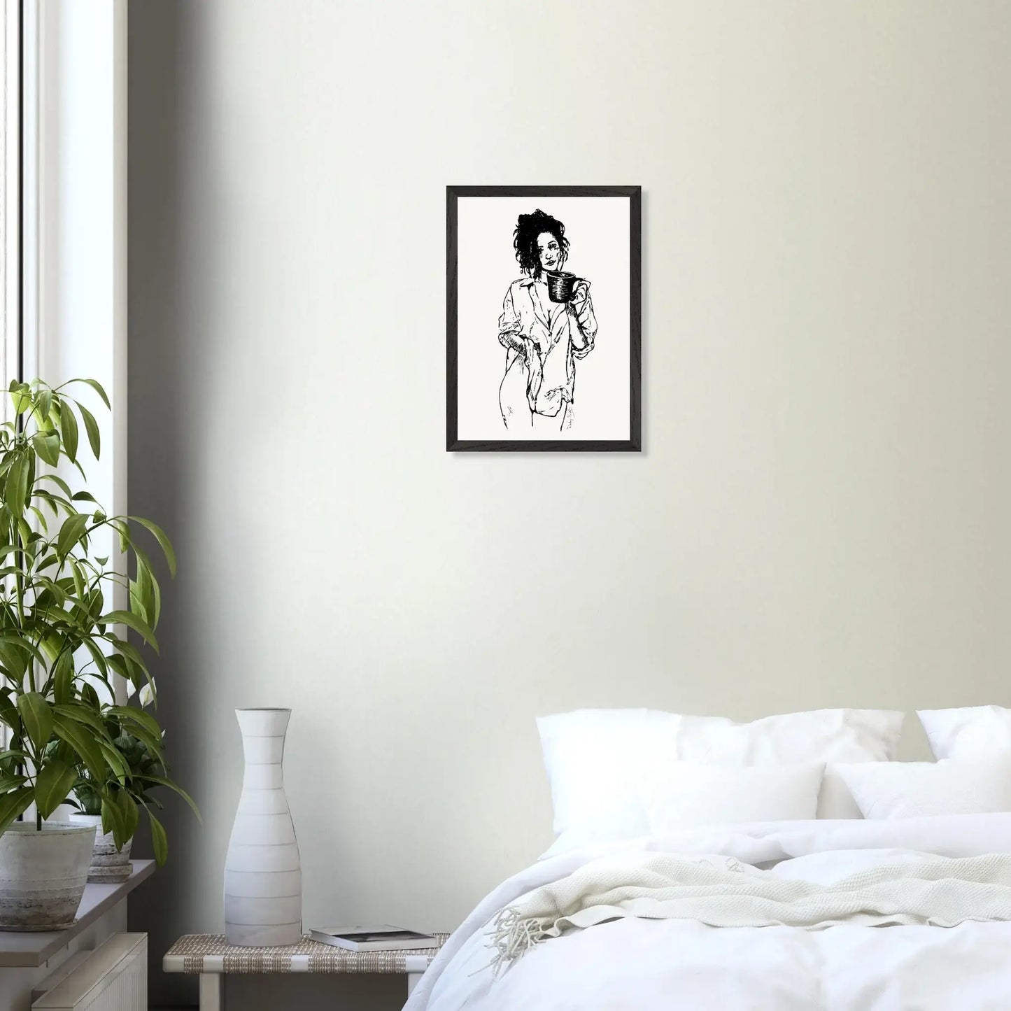 Black and white delicious ache sapphic art print depicting gentle sapphic desire expressed through minimalist line art, framed fine art wall display celebrating lesbian intimacy, lesbian romance book and lesbian love story inspired artwork, lesbian fiction art by lesbian romance author Ruby Scott and lesbian romance fiction author Ruby Scott.
