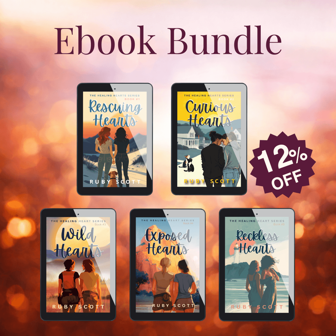 Ebook bundle cover for the Healing Hearts slow burn lesbian romance series with promotional offer.