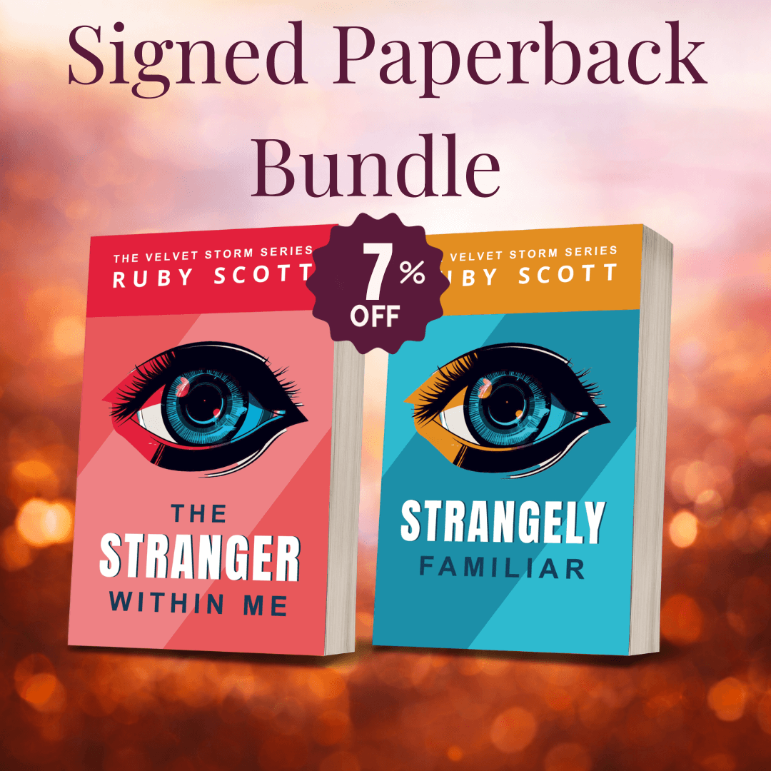 Signed paperback bundle of The Stranger Within Me and Strangely Familiar, a lesbian thriller series by Ruby Scott.