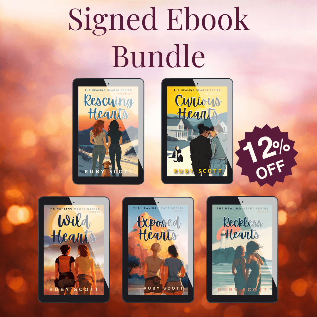 Signed ebook bundle of 'Healing Hearts' series featuring slow burn lesbian romance stories with 12% off.