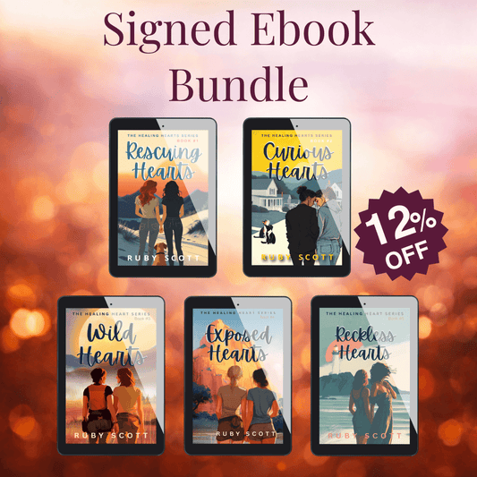 Signed ebook bundle of 'Healing Hearts' series featuring slow burn lesbian romance stories with 12% off.