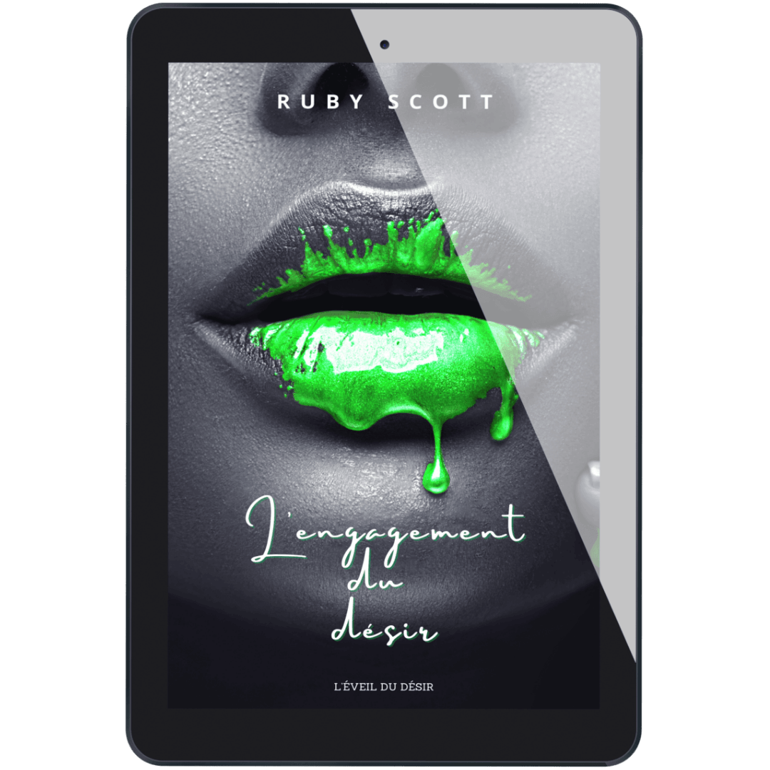 L’engagement du désir eBook cover featuring green dripping lips and the title, part of the romance lesbienne series L’Éveil du Désir.