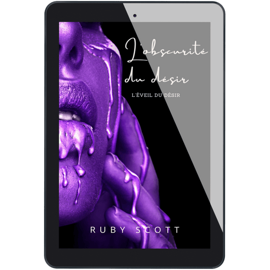 L’obscurité du désir eBook cover featuring a purple theme and sensual imagery, focusing on romance lesbienne.