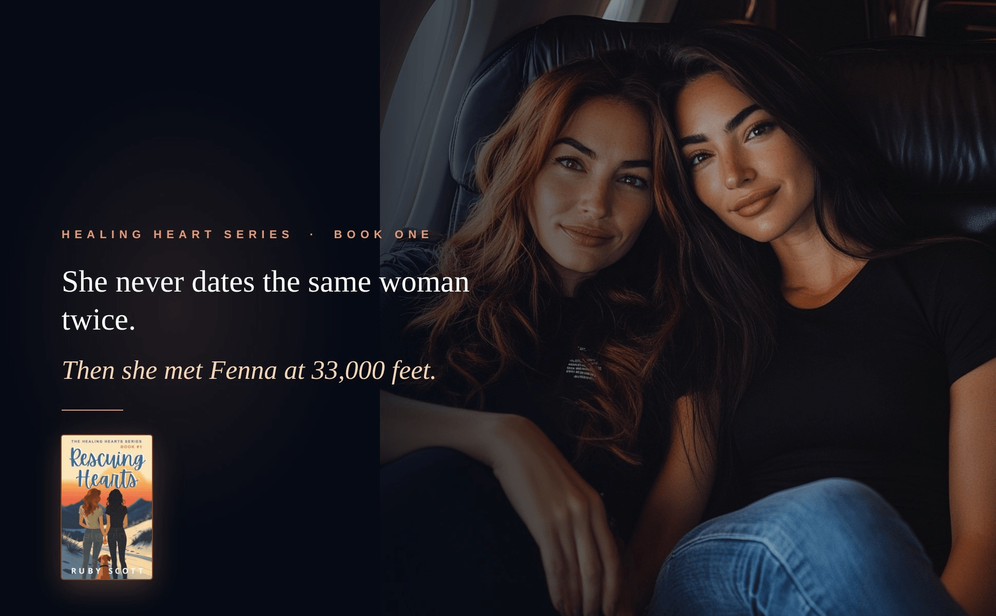 Two women sitting together with text about a book titled 'Healing Heart Series - Book One'.