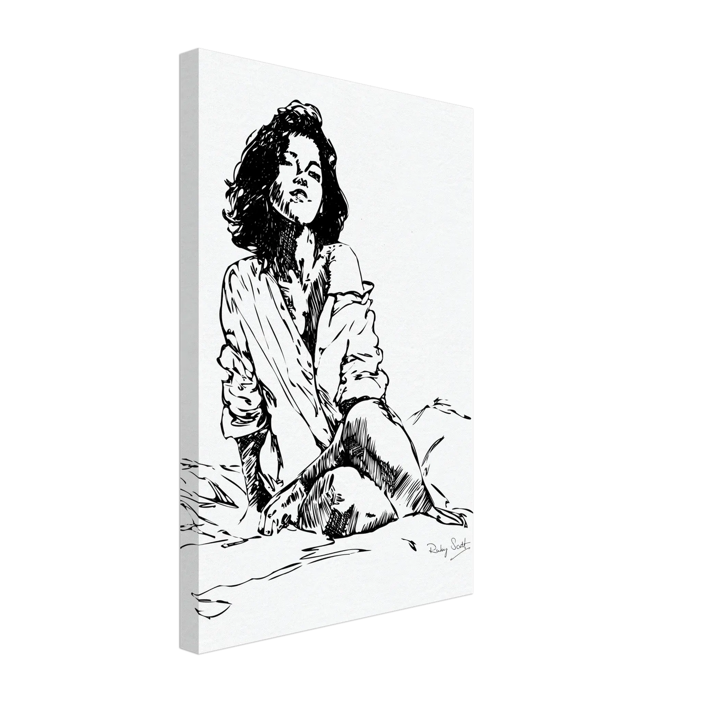 Black and white angled sapphic art print depicting intimate lesbian connection and soft sensuality, minimalist ink illustration celebrating tenderness and emotional closeness, lesbian romance book and lesbian love story Sapphic Fine Art , lesbian fiction art by lesbian romance author Ruby Scott and lesbian romance fiction author Ruby Scott.