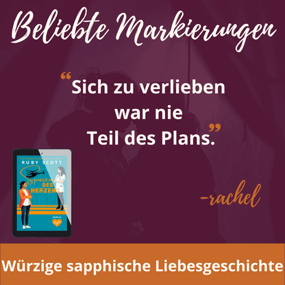 Minimalist German quote image reading “Sich zu verlieben war nie Teil des Plans” from a lesbian romance book lesbian love story lesbian fiction, featuring a slow burn sapphic hospital romance by lesbian romance author Ruby Scott, lesbian romance fiction author Ruby Scott. Lesbischer Arztroman 
