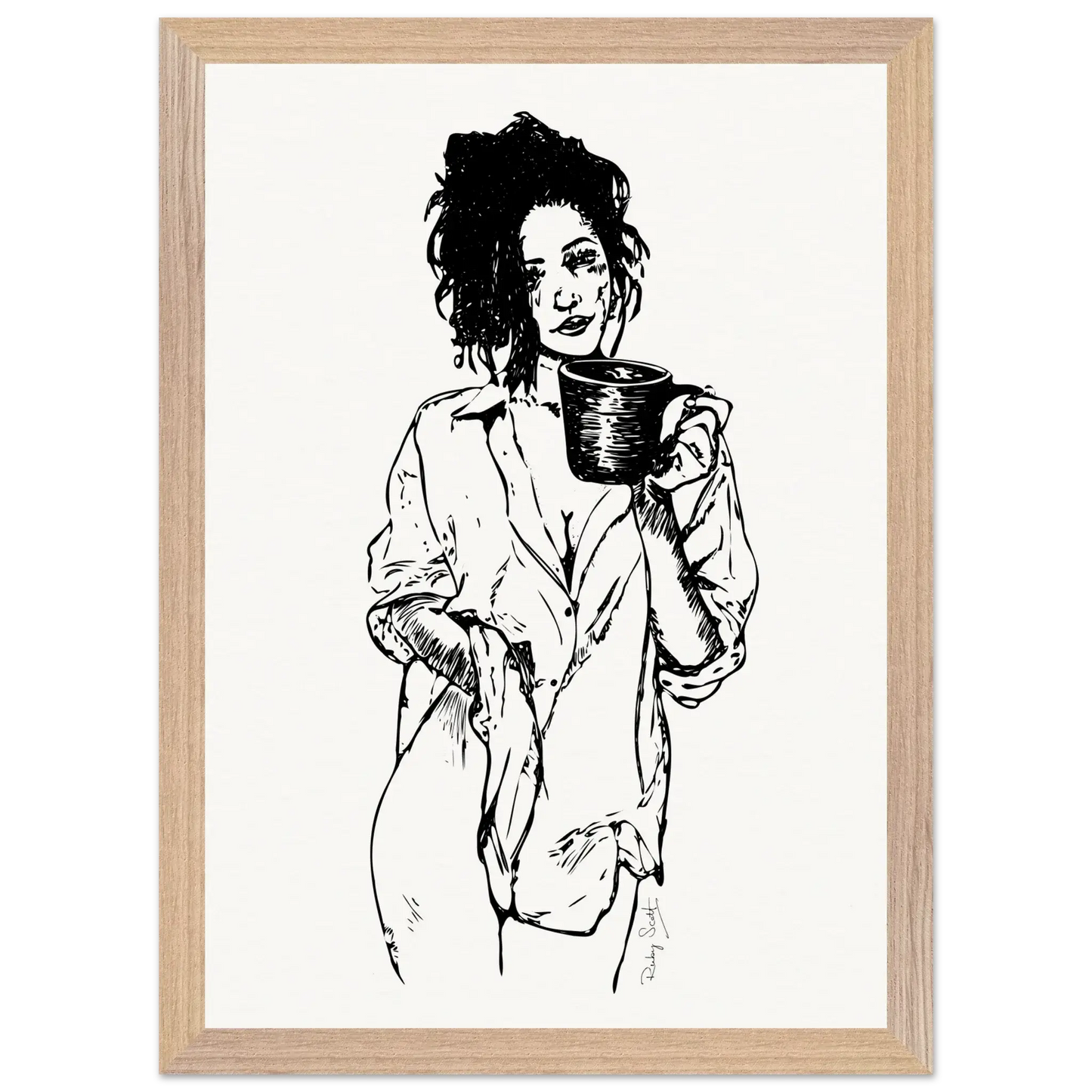 Black and white sapphic art print framed delicious ache depicting gentle sapphic desire expressed through minimalist line art, framed fine art wall display celebrating lesbian intimacy, lesbian romance book and lesbian love story inspired artwork, lesbian fiction art by lesbian romance author Ruby Scott and lesbian romance fiction author Ruby Scott.
