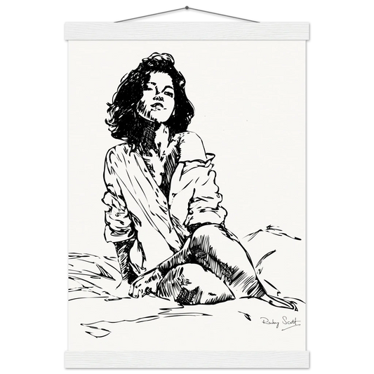 Black and white sapphic art print depicting intimate lesbian connection and soft sensuality, minimalist ink illustration celebrating tenderness and emotional closeness, lesbian romance book and lesbian love story inspired artwork, lesbian fiction art by lesbian romance author Ruby Scott and lesbian romance fiction author Ruby Scott.
