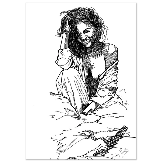 Black and white sapphic art print depicting intimate lesbian connection and soft sensuality, minimalist ink illustration celebrating tenderness and emotional closeness, lesbian romance book and lesbian love story inspired sapphic fine art, lesbian fiction art by lesbian romance author Ruby Scott and lesbian romance fiction author Ruby Scott.