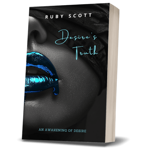 Erotic lesbian romance book cover image featuring the paperback edition of Desire's Truth by Ruby Scott, representing a lesbian romance book, lesbian love story, and lesbian fiction by lesbian romance author Ruby Scott and lesbian romance fiction author Ruby Scott.