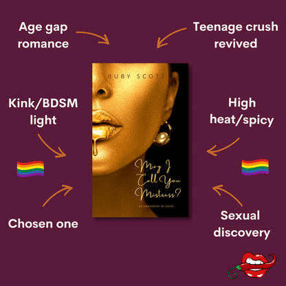 Erotic lesbian romance may i call you mistress story tropes graphic featuring key themes and relationship dynamics, representing a lesbian romance book, lesbian love story, and lesbian fiction by lesbian romance author Ruby Scott and lesbian romance fiction author Ruby Scott.