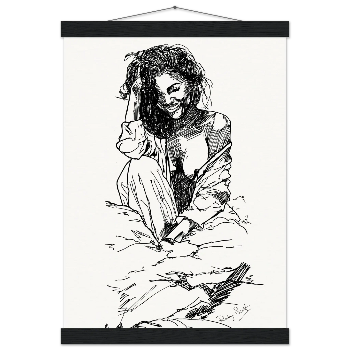 Black and white sapphic art print depicting intimate lesbian connection and soft sensuality, minimalist ink illustration celebrating tenderness and emotional closeness, lesbian romance book and lesbian love story inspired artwork, lesbian fiction art by lesbian romance author Ruby Scott and lesbian romance fiction author Ruby Scott.
