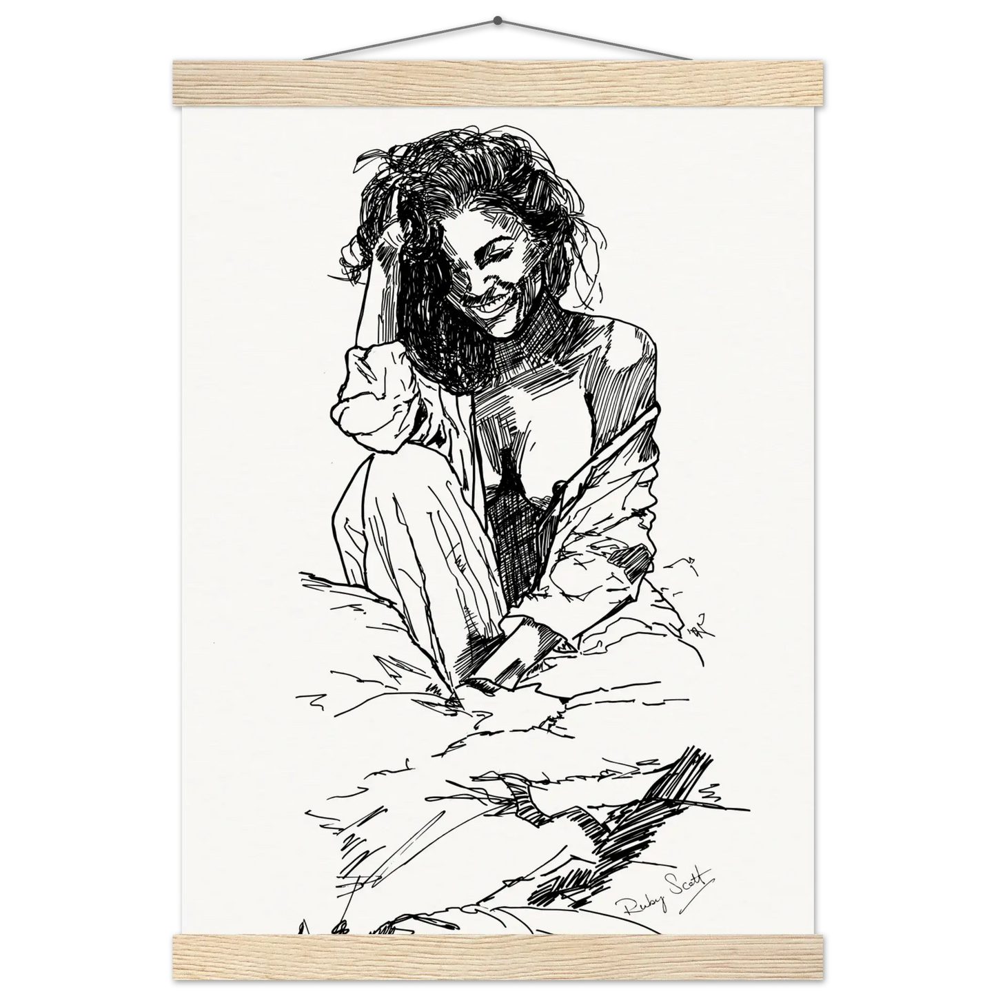 Black and white sapphic art print depicting intimate lesbian connection and soft sensuality, minimalist ink illustration celebrating tenderness and emotional closeness, lesbian romance book and lesbian love story inspired artwork, lesbian fiction art by lesbian romance author Ruby Scott and lesbian romance fiction author Ruby Scott.
