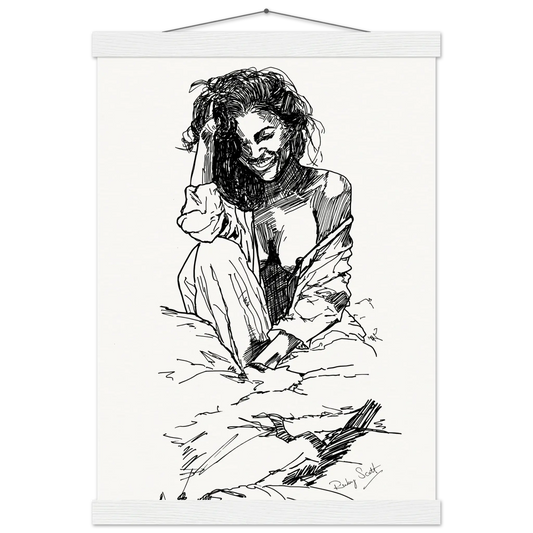 Black and white sapphic art print depicting intimate lesbian connection and soft sensuality, minimalist ink illustration celebrating tenderness and emotional closeness, lesbian romance book and lesbian love story inspired artwork, lesbian fiction art by lesbian romance author Ruby Scott and lesbian romance fiction author Ruby Scott.
