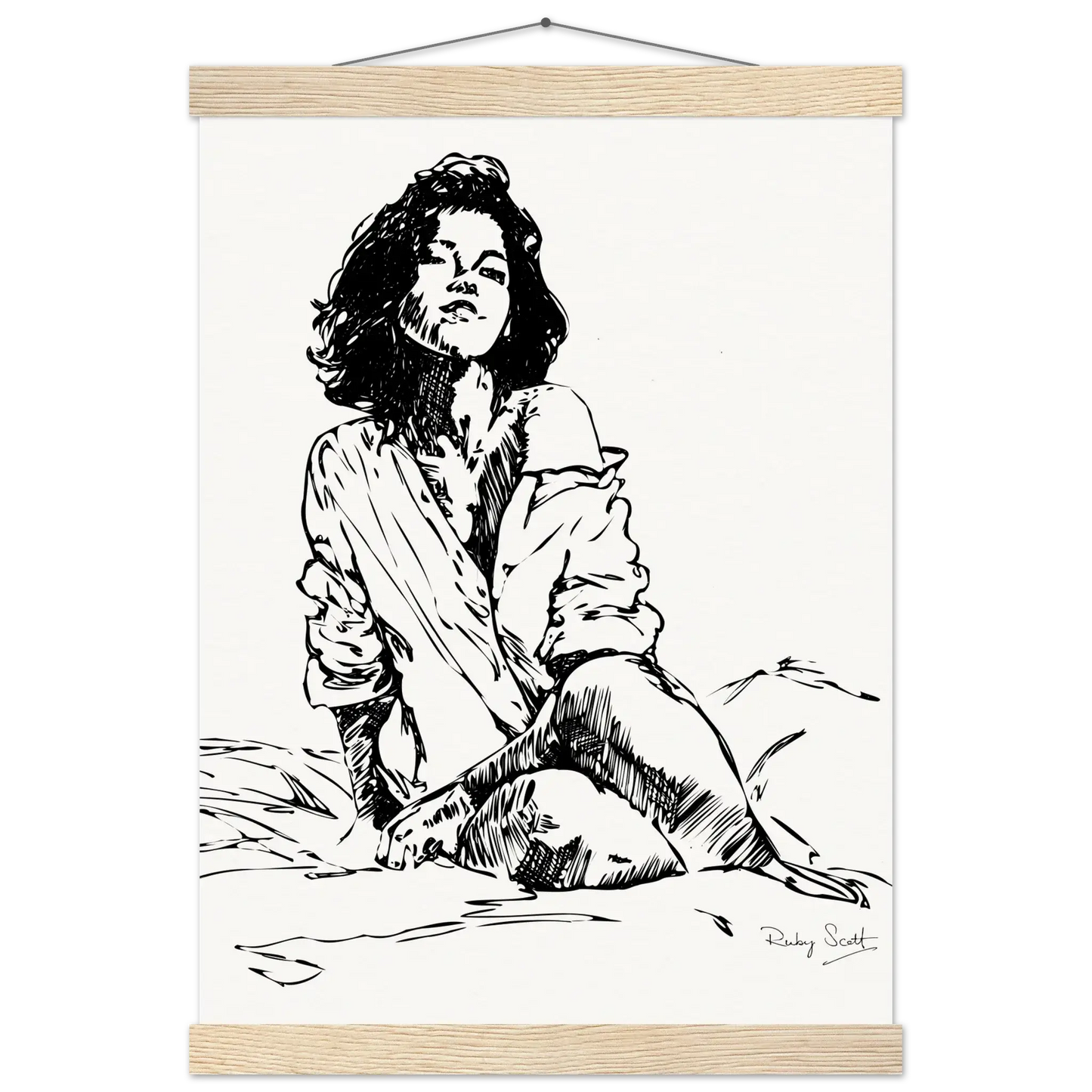 Black and white sapphic art print depicting intimate lesbian connection and soft sensuality, minimalist ink illustration celebrating tenderness and emotional closeness, lesbian romance book and lesbian love story inspired artwork, lesbian fiction art by lesbian romance author Ruby Scott and lesbian romance fiction author Ruby Scott.
