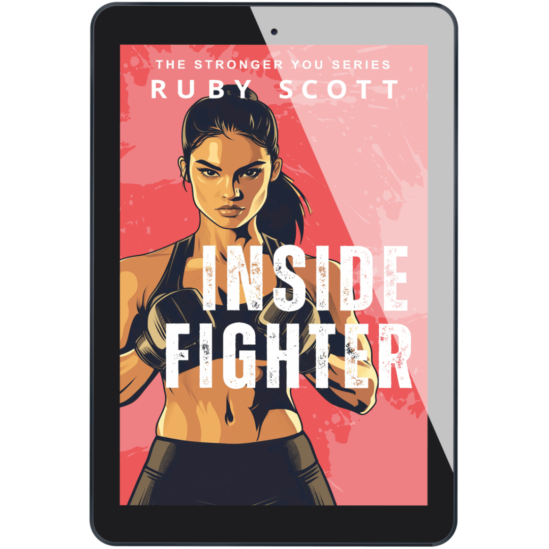 Inside Fighter ebook on tablet, Stronger You series book one sapphic boxing romance by Ruby Scott
