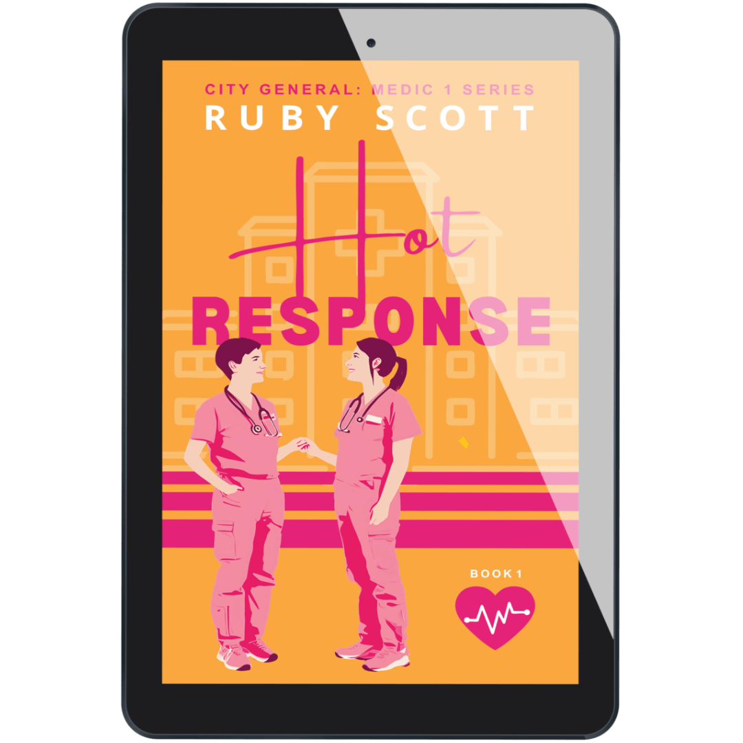lesbian medical romance book cover image featuring the ebook edition of Hot Response by Ruby Scott, representing a lesbian romance book, lesbian love story, and lesbian fiction by lesbian romance author Ruby Scott and lesbian romance fiction author Ruby Scott