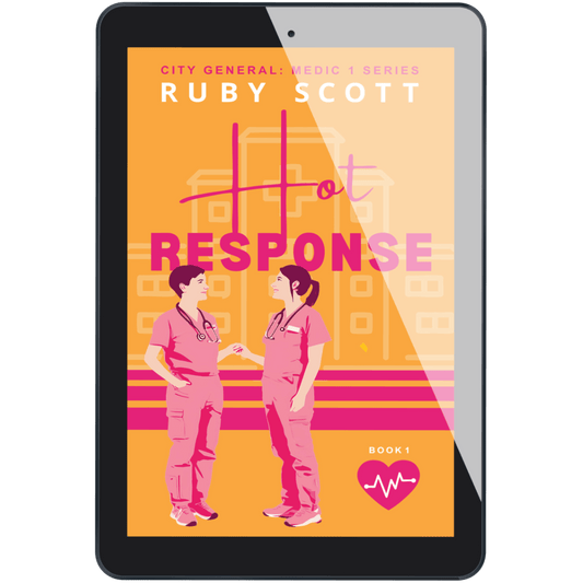 lesbian medical romance book cover image featuring the ebook edition of Hot Response by Ruby Scott, representing a lesbian romance book, lesbian love story, and lesbian fiction by lesbian romance author Ruby Scott and lesbian romance fiction author Ruby Scott