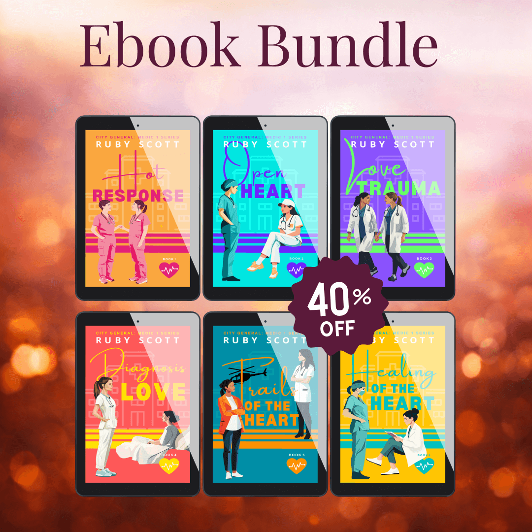 lesbian medical romance ebooks collection banner image featuring multiple digital book covers, representing a lesbian romance book, lesbian love story, and lesbian fiction by lesbian romance author Ruby Scott and lesbian romance fiction author Ruby Scott.