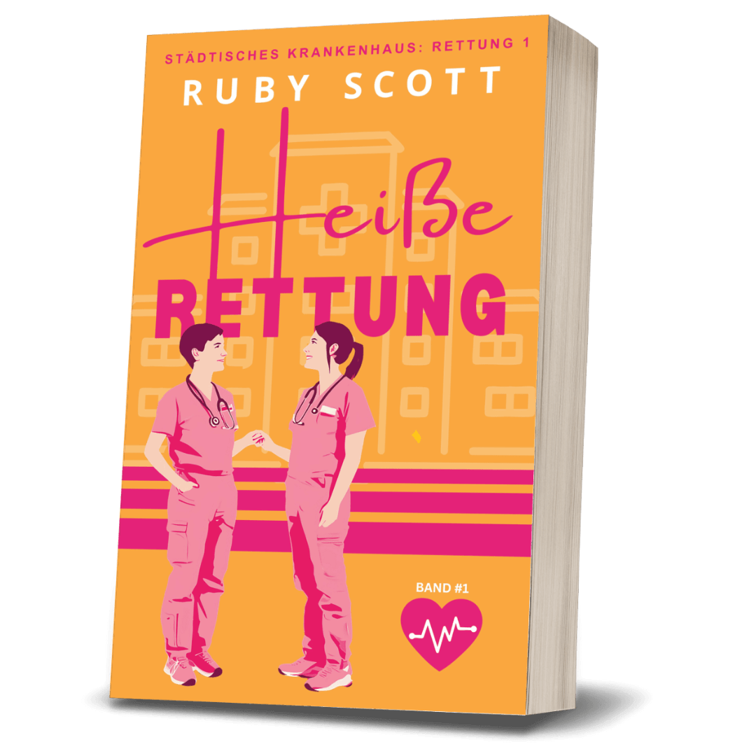 lesbian medical -  Lesbischer Arztroman- romance book cover image featuring the paperback edition of Heisse Rettung by Ruby Scott, representing a lesbian romance book, lesbian love story, and lesbian fiction by lesbian romance author Ruby Scott and lesbian romance fiction author Ruby Scott.
