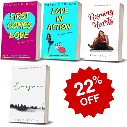 A paperback bundle of lesbian romance books by lesbian romance fiction author Ruby Scott and Frankie Duncan, featuring emotional lesbian love stories and cozy sapphic fiction.