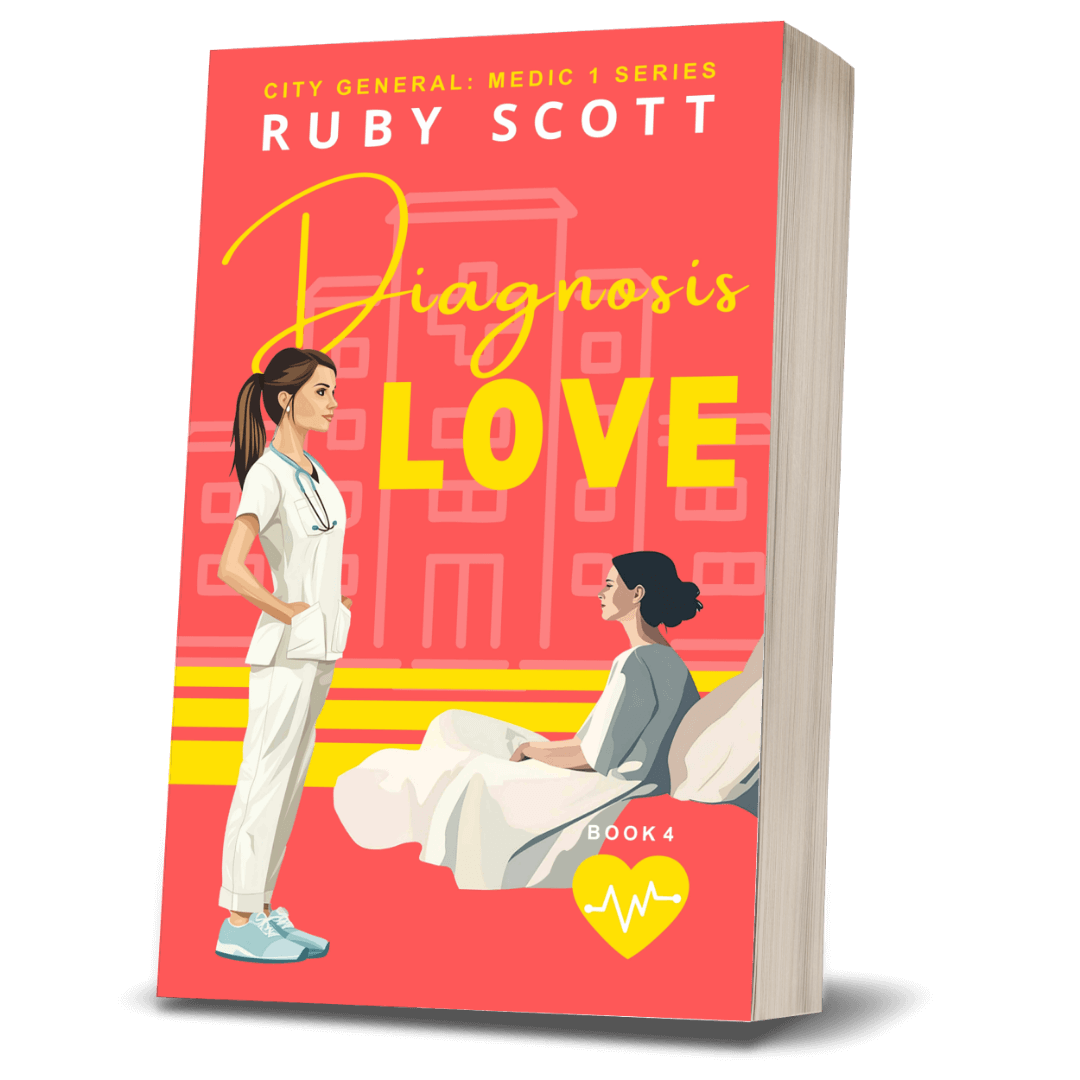  lesbian medical romance book cover image featuring the paperback edition of diagnosis love by Ruby Scott, representing a lesbian romance book, lesbian love story, and lesbian fiction by lesbian romance author Ruby Scott and lesbian romance fiction author Ruby Scott.