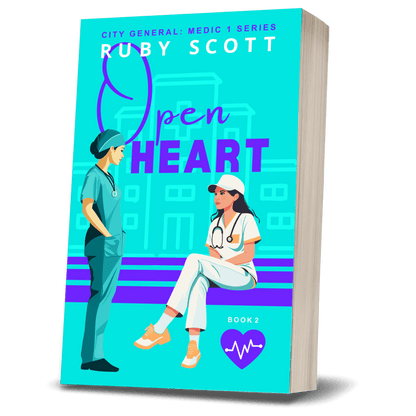 lesbian medical romance book cover image featuring the paperback edition of open Heart by Ruby Scott, representing a lesbian romance book, lesbian love story, and lesbian fiction by lesbian romance author Ruby Scott and lesbian romance fiction author Ruby Scott.
