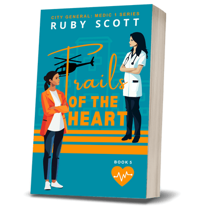  lesbian medical romance book cover image featuring the paperback edition of trails of the Heart  by Ruby Scott, representing a lesbian romance book, lesbian love story, and lesbian fiction by lesbian romance author Ruby Scott and lesbian romance fiction author Ruby Scott.