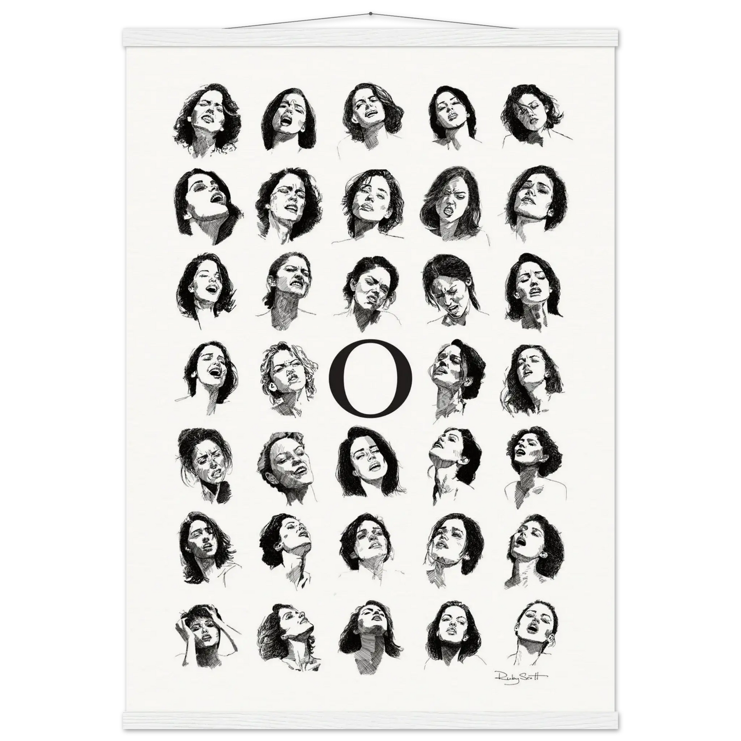 O fine art poster hanging, lesbian romance art by Ruby Scott